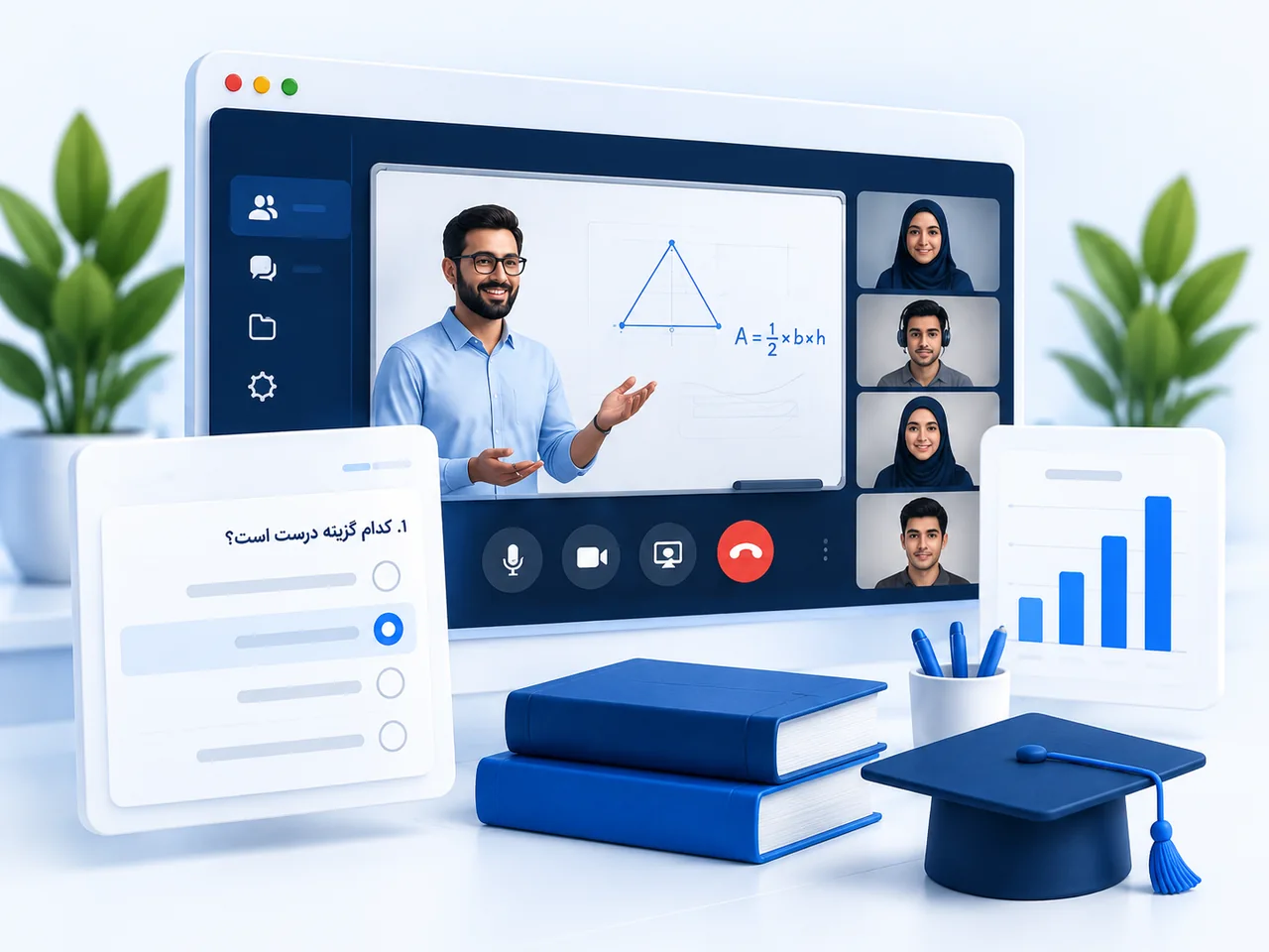 تصویر گرافیکی کلاس زنده نتاکو، ارتباط تصویری مدرس و فراگیران، آزمون و گزارش نتایج