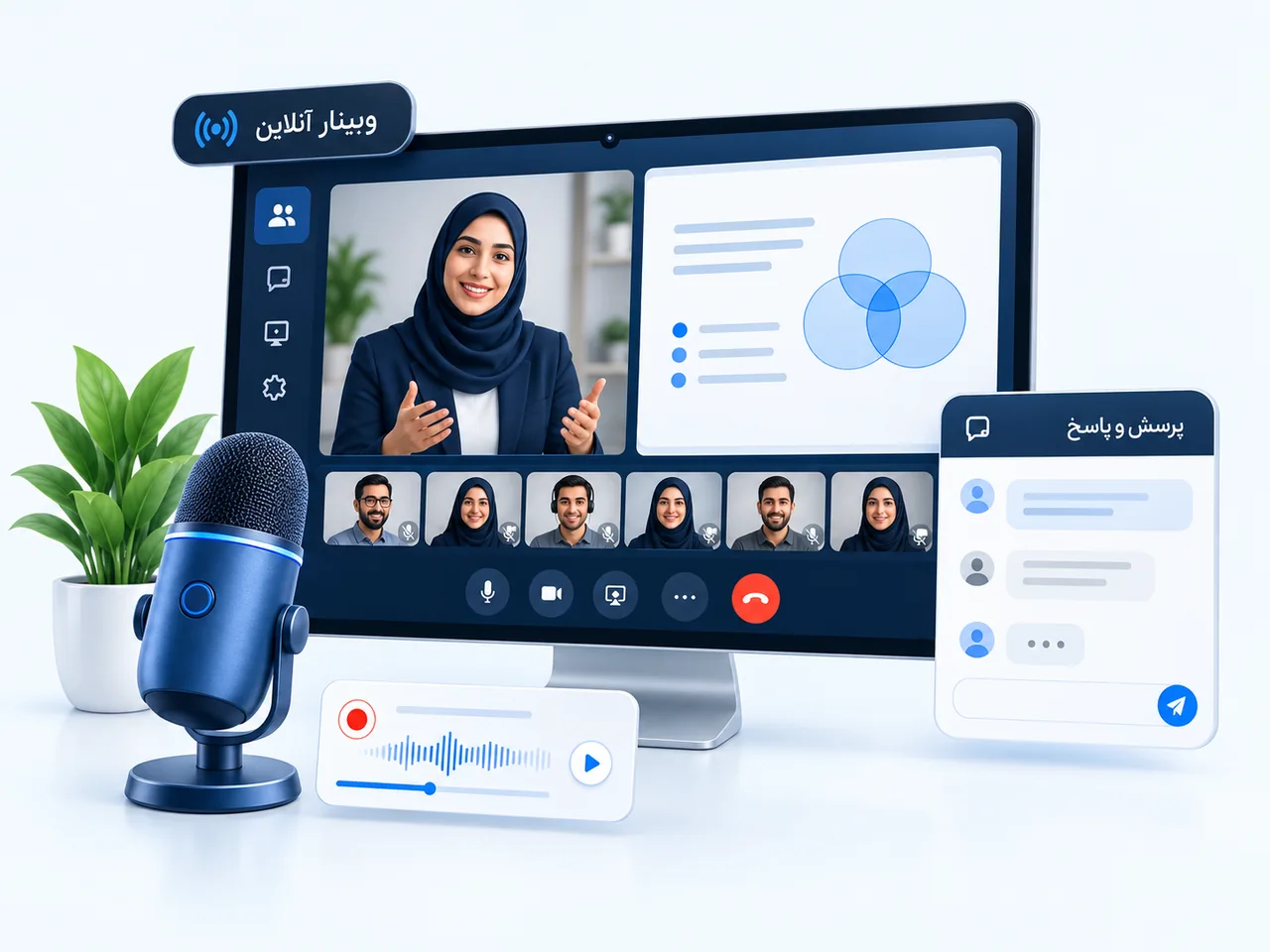 تصویر گرافیکی وبینار نتاکو با ارائه زنده، ارتباط با مخاطبان و ضبط رویداد